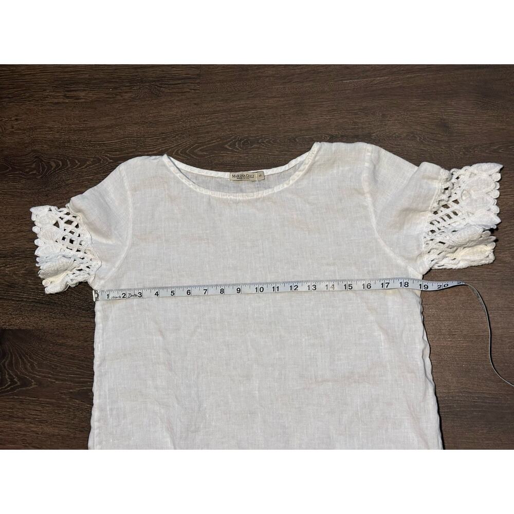 Marina Gigli Top Small White Linen Lace Trim Blouse Lagenlook Beach Resort - Picture 4 of 8